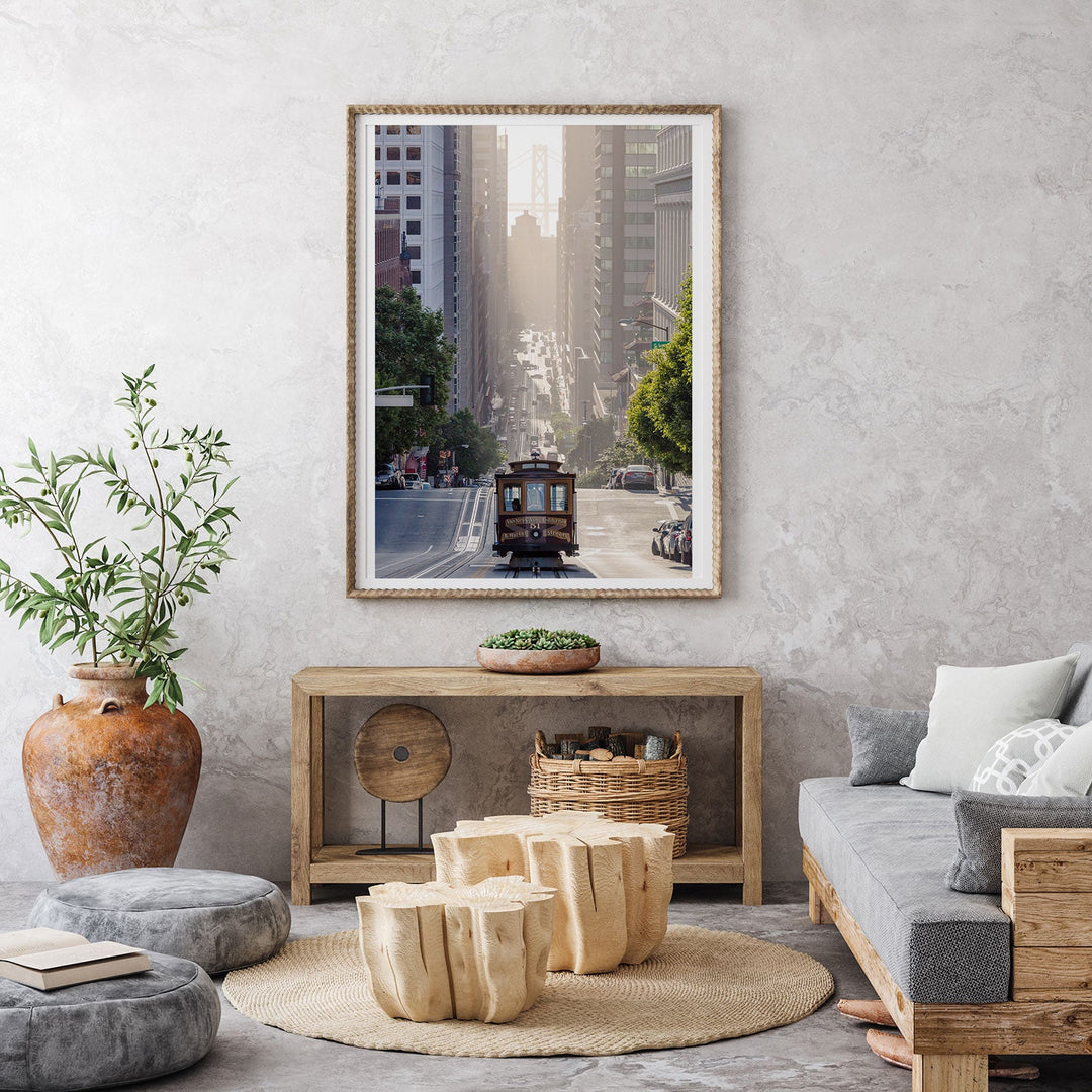 California Street cable car, San Francisco – framed fine art print in a living room