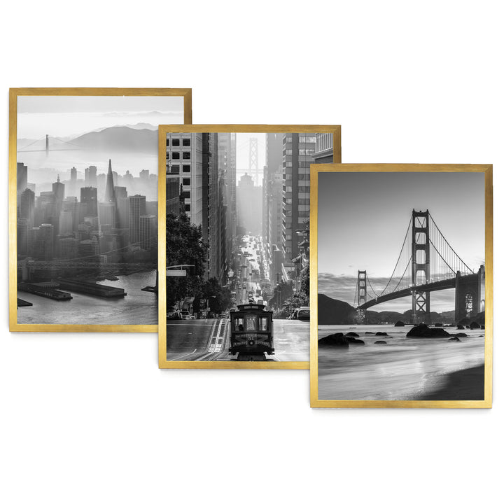 The image is a collage of three black and white photographs depicting various scenes from the San Francisco Bay area, including the Golden Gate Bridge, the city skyline, and a trolley car.
