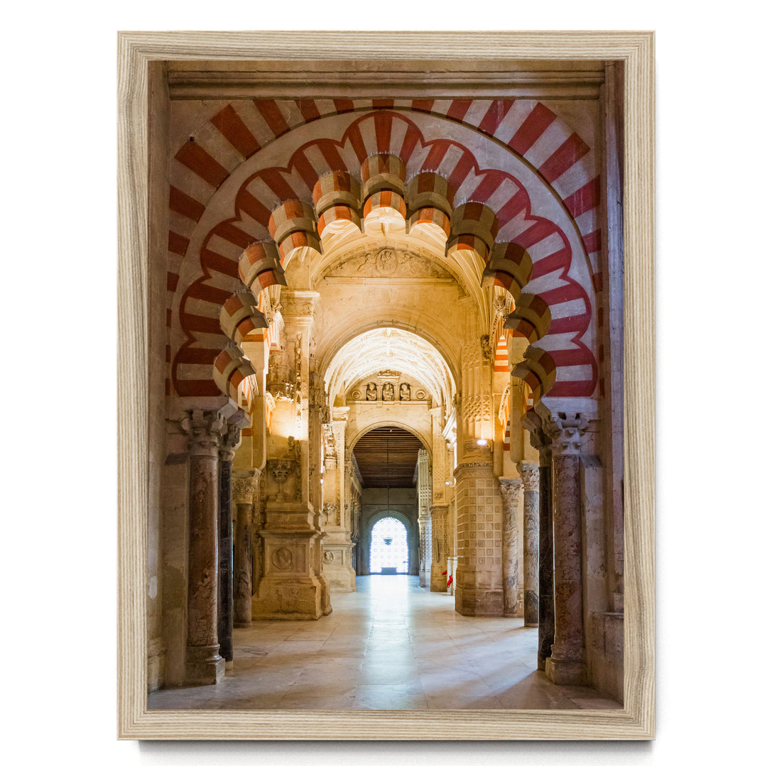 a grand, ornate hallway with arched doorways and columns, creating an impressive architectural space.
