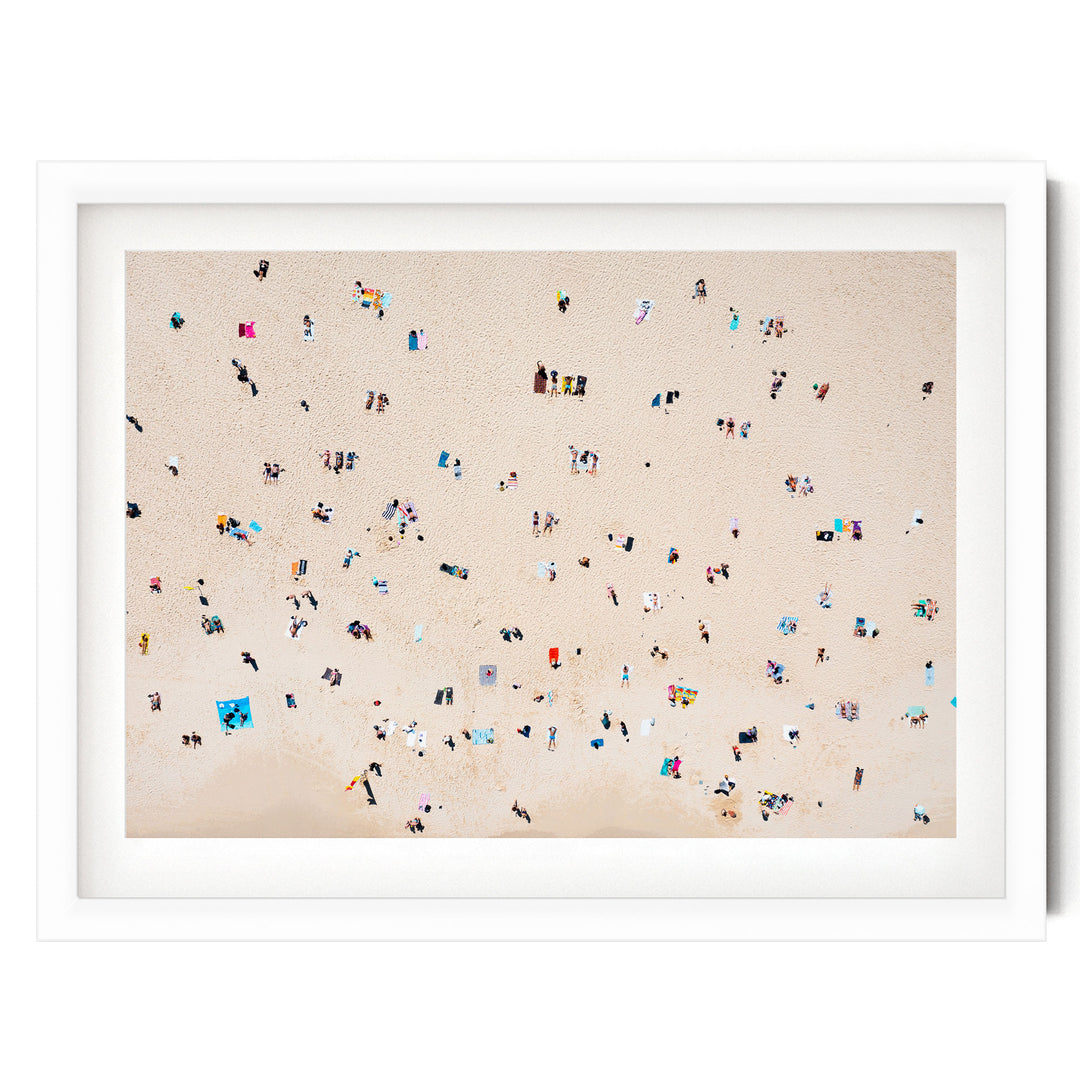 The image is a collage of multiple images depicting people on a beach, with various beach-related objects and activities visible.