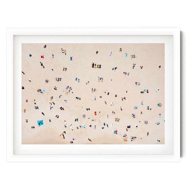 The image is a collage of multiple images depicting people on a beach, with various beach-related objects and activities visible.