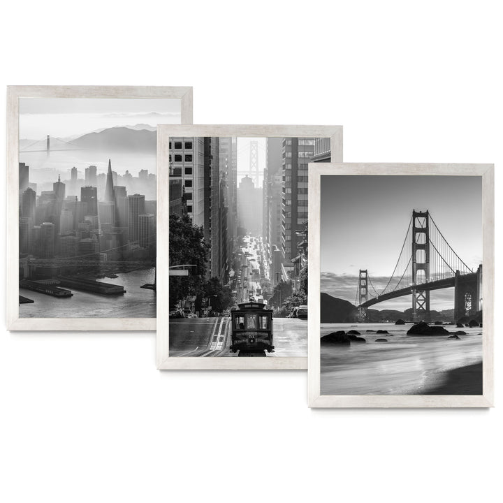 The image is a collage of three black and white photographs depicting various scenes from the San Francisco Bay area, including the Golden Gate Bridge, the city skyline, and a trolley car.