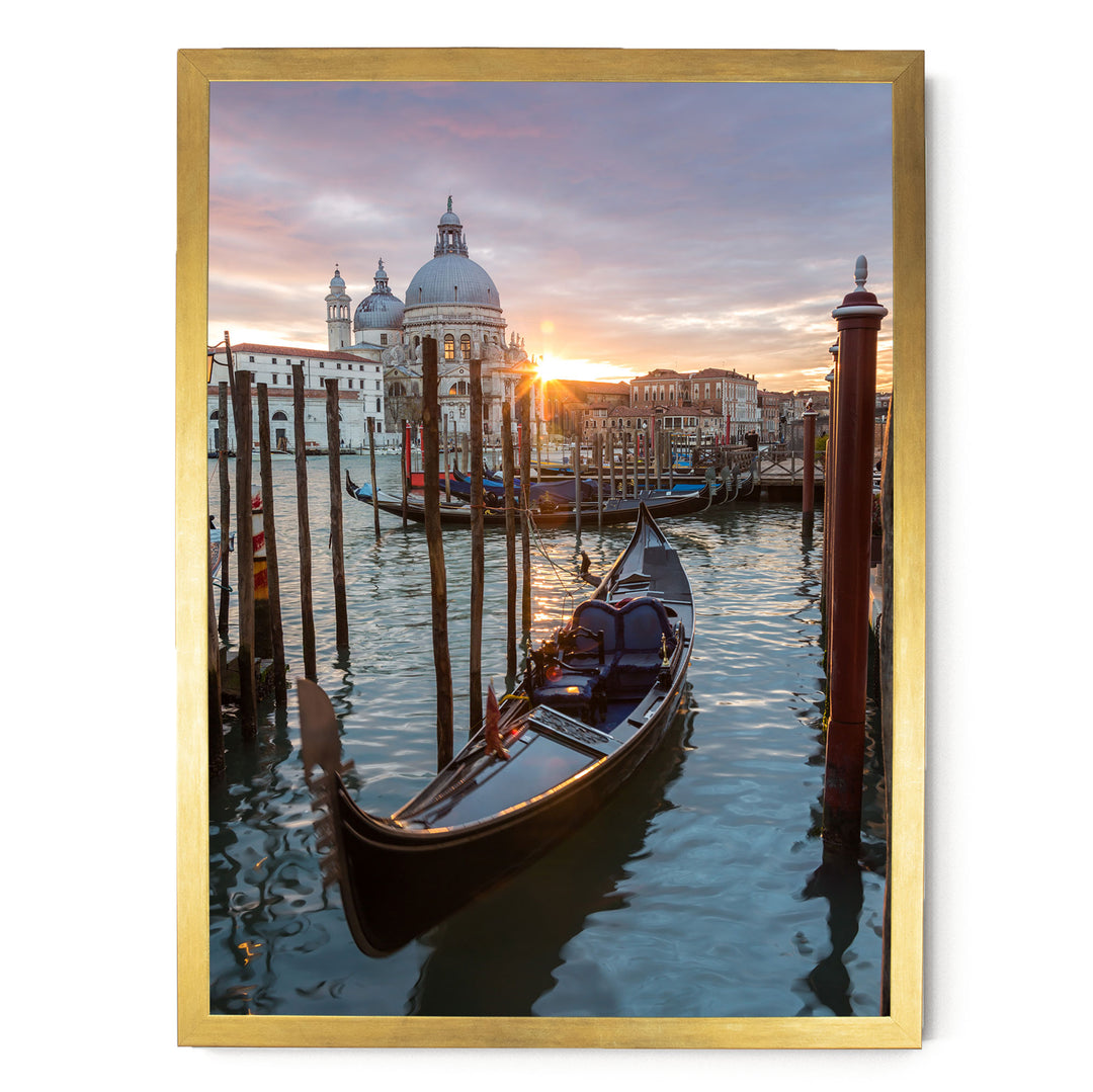 a serene scene of a gondola floating on the water, with a picturesque view of the Grand Canal in Venice, Italy, and the iconic St. Mark's Basilica in the background.
