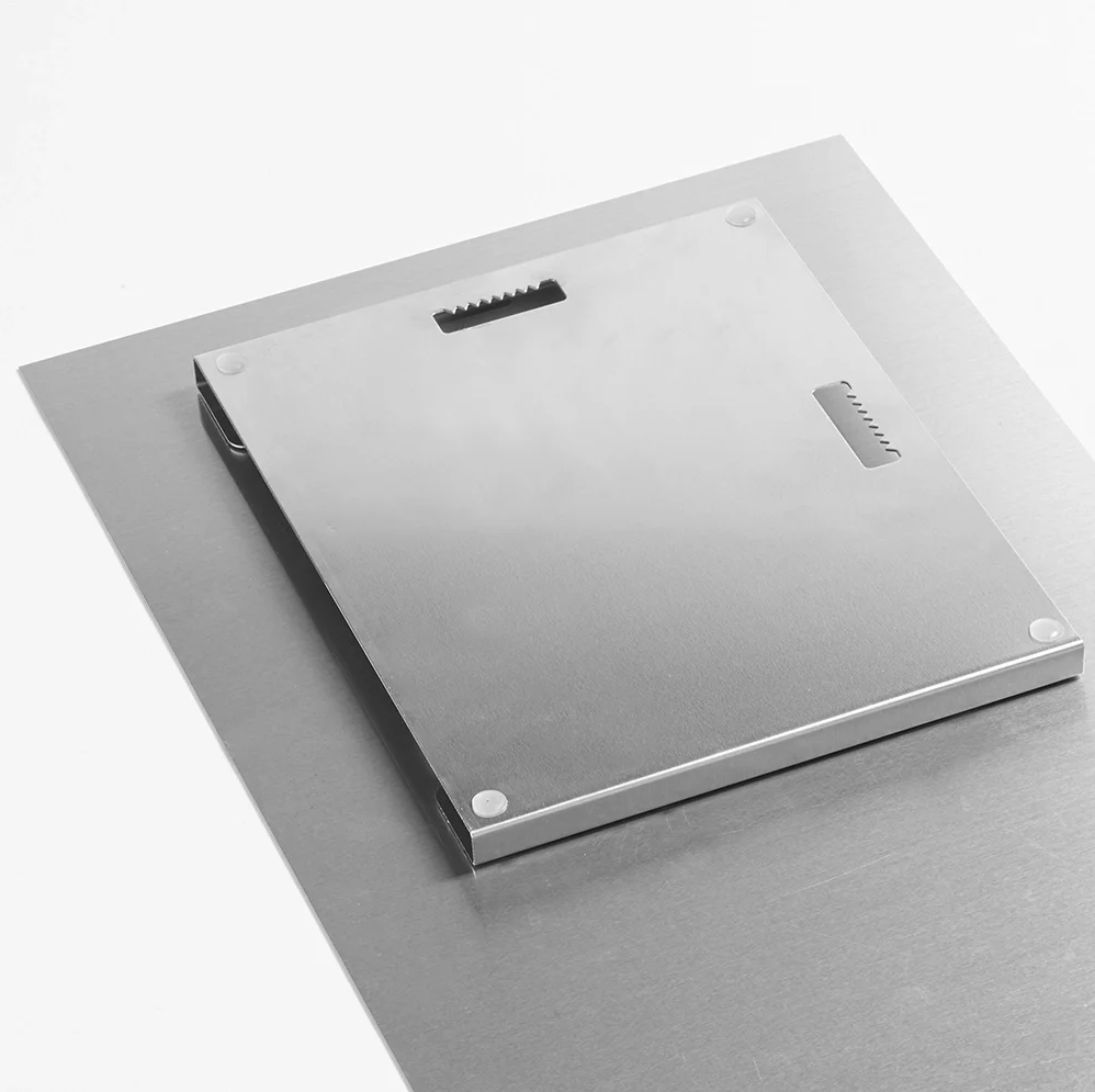 A metal frame with a flat surface, likely used for displaying or mounting items.