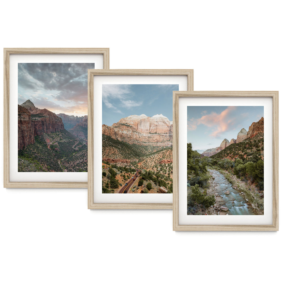 Zion National Park, Utah – Print Set of 3 – fine art print set in natural frames with white mats