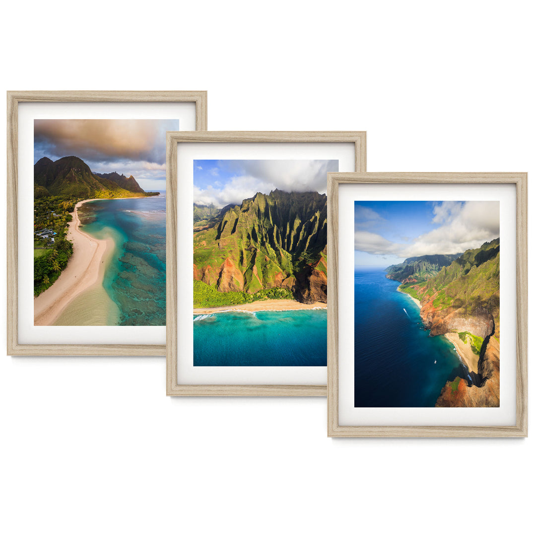 Kauai, Hawaii – Print Set – fine art print set in natural frames with white mats