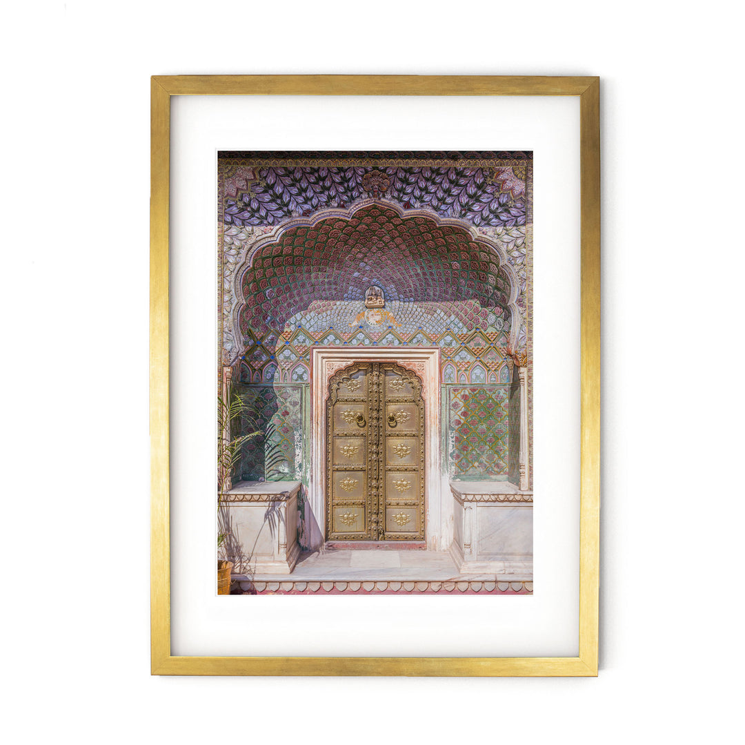 a painting of a doorway in a building