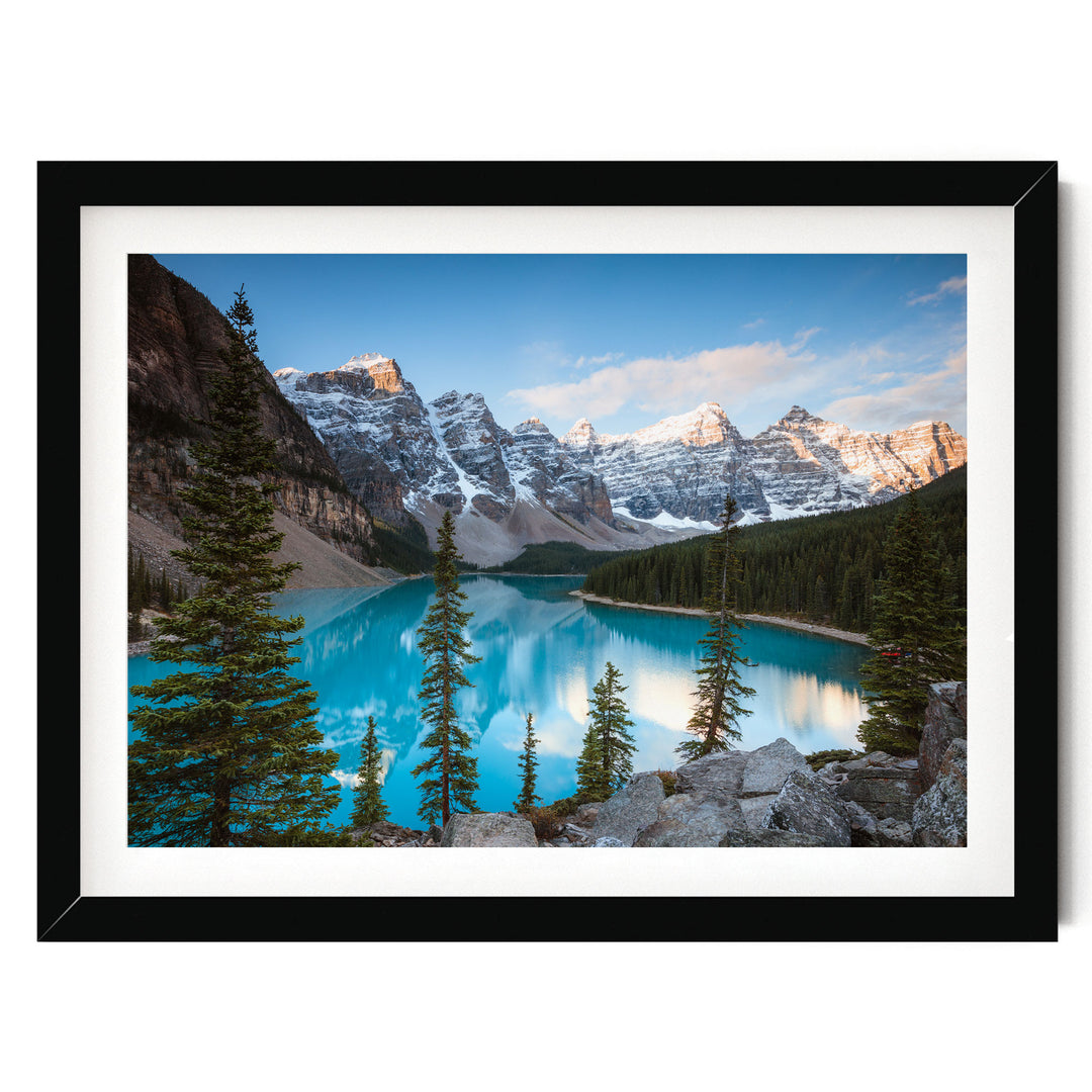Moraine Lake I, Banff, Canada – fine art print in a black frame with white mat