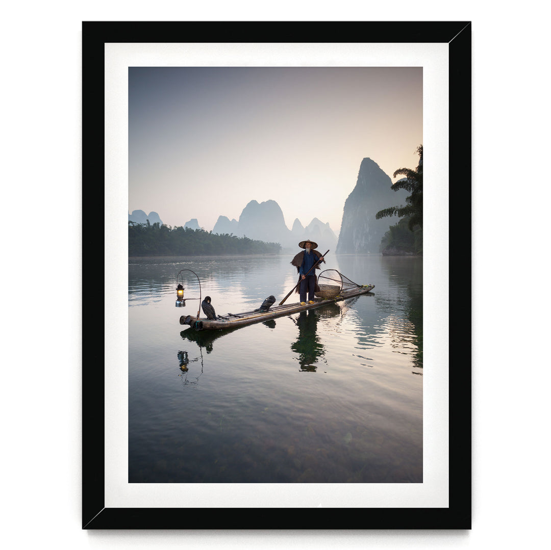 The Cormorant Fisherman, Myanmar – fine art print in a black frame with white mat