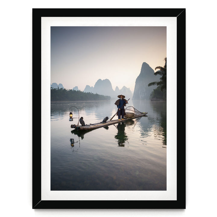 The Cormorant Fisherman, Myanmar – fine art print in a black frame with white mat