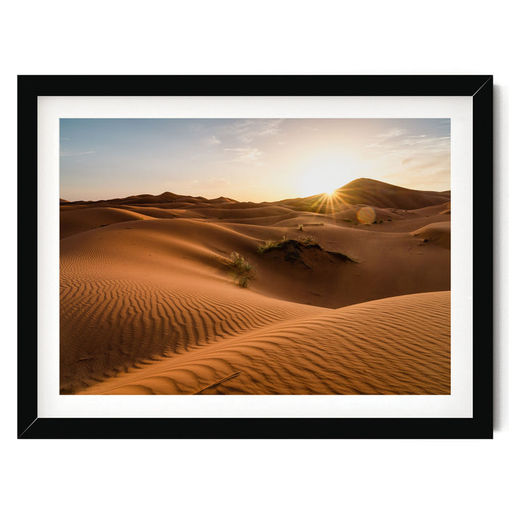 Sunset in the Sahara, Erg Chebbi, Morocco – fine art print in a black frame with white mat