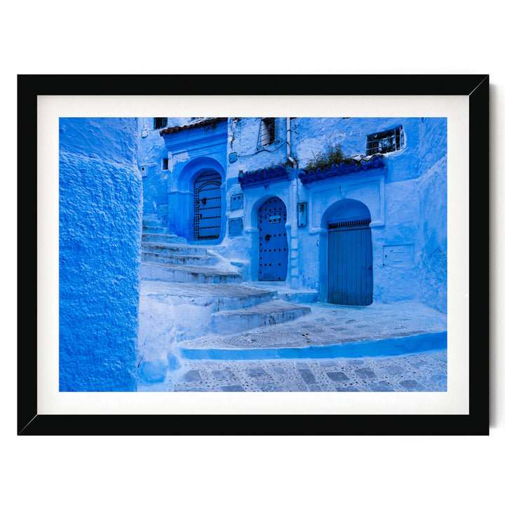 In the Streets of Chefchaouen, Morocco – fine art print in a black frame with white mat
