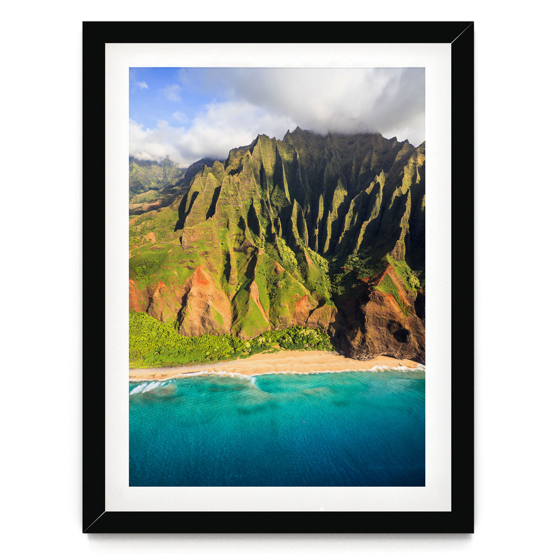 Kauai Cliffs III, Na Pali Coast, Hawaii – fine art print in a black frame with white mat