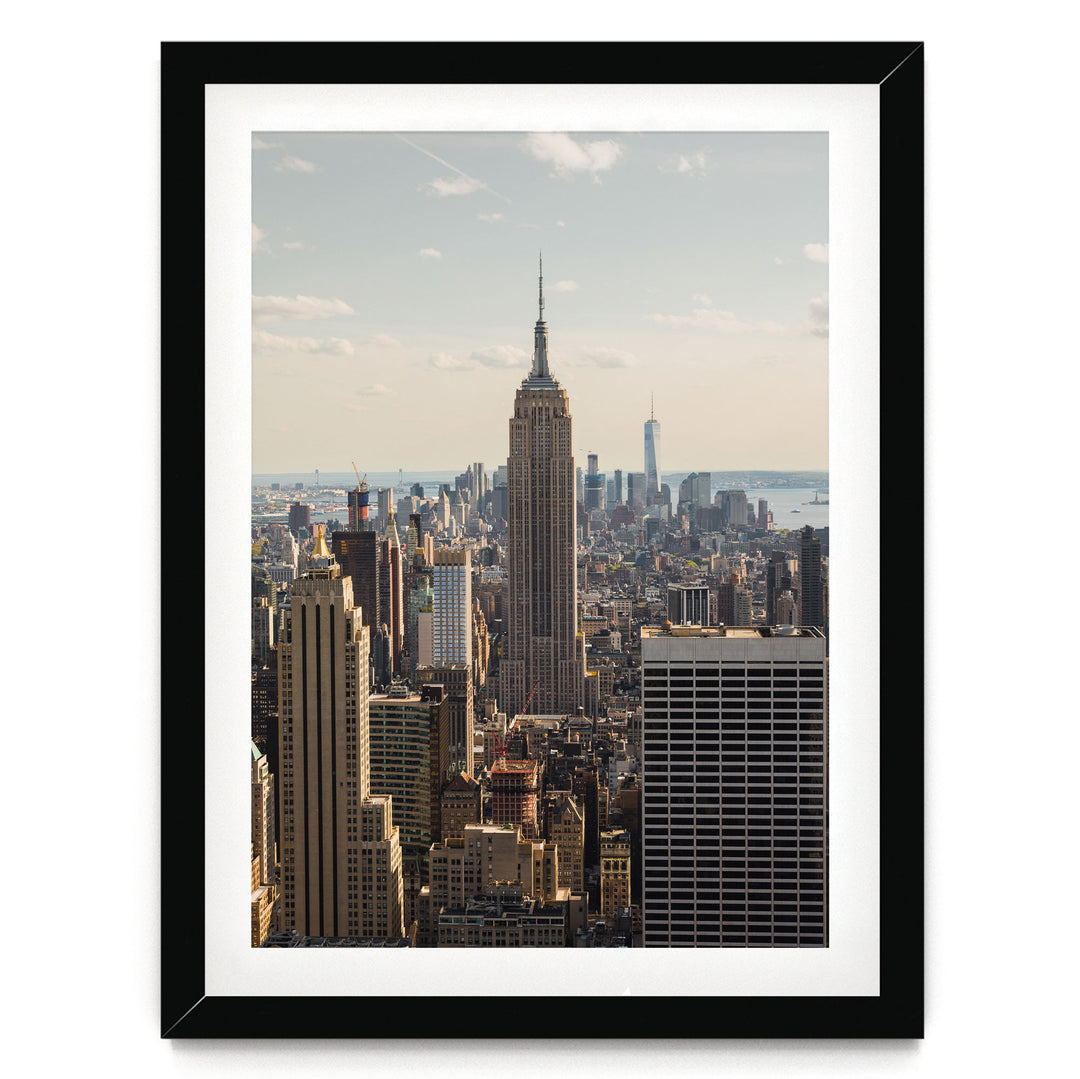 Empire State Building at Sunset, New York City – fine art print in a black frame with white mat