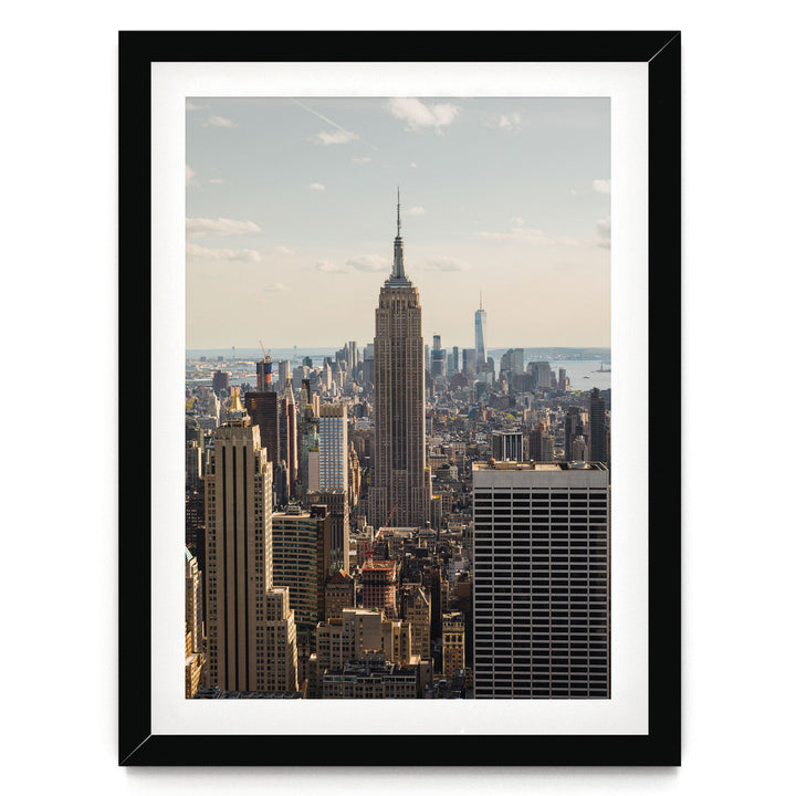Empire State Building at Sunset, New York City – fine art print in a black frame with white mat