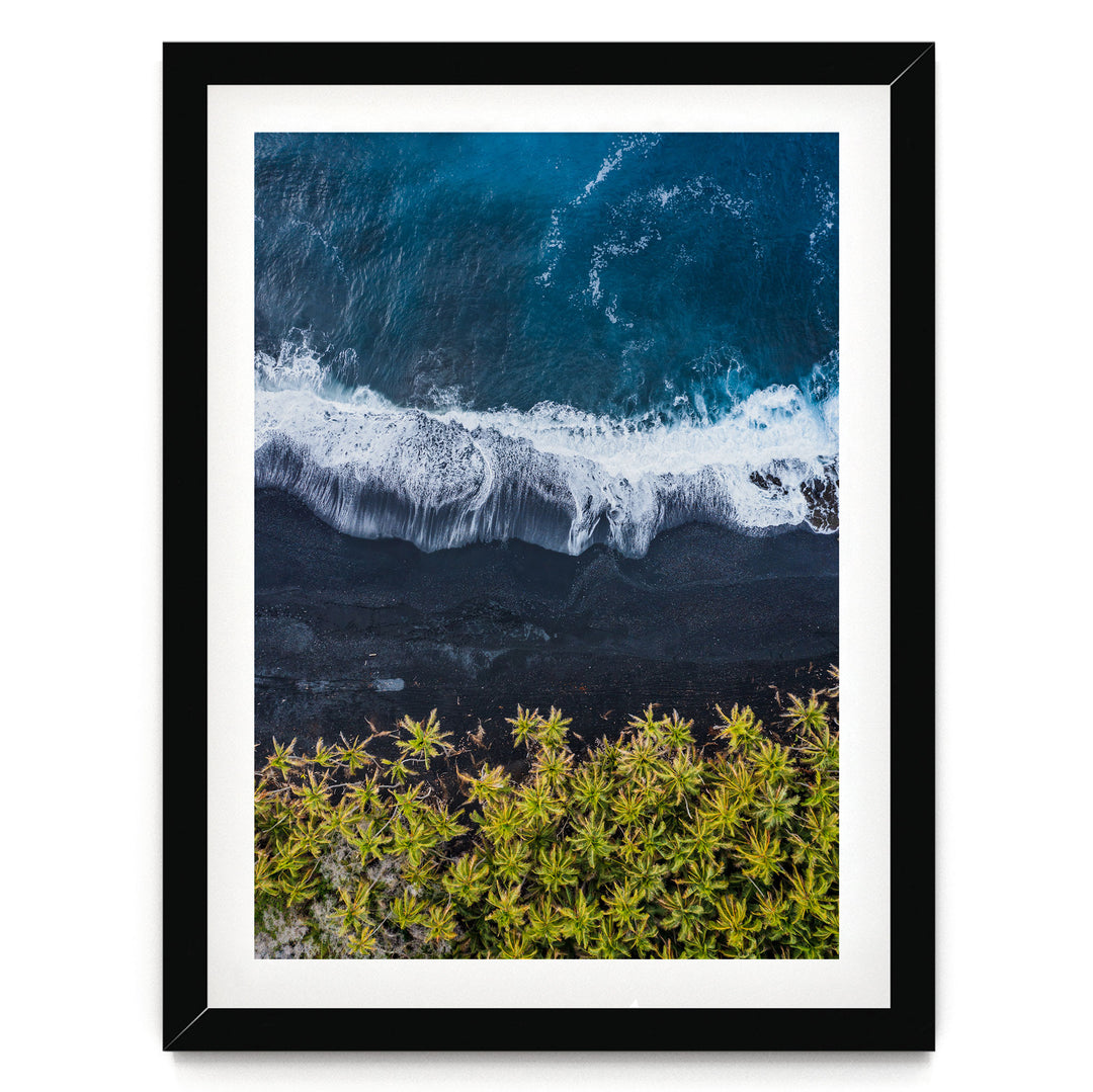 Black Beach, Big Island, Hawaii – fine art print in a black frame with white mat