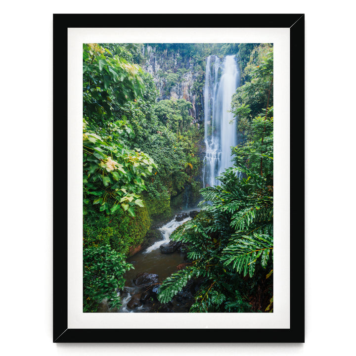 Maui Waterfall, Maui, Hawaii – fine art print in a black frame with white mat