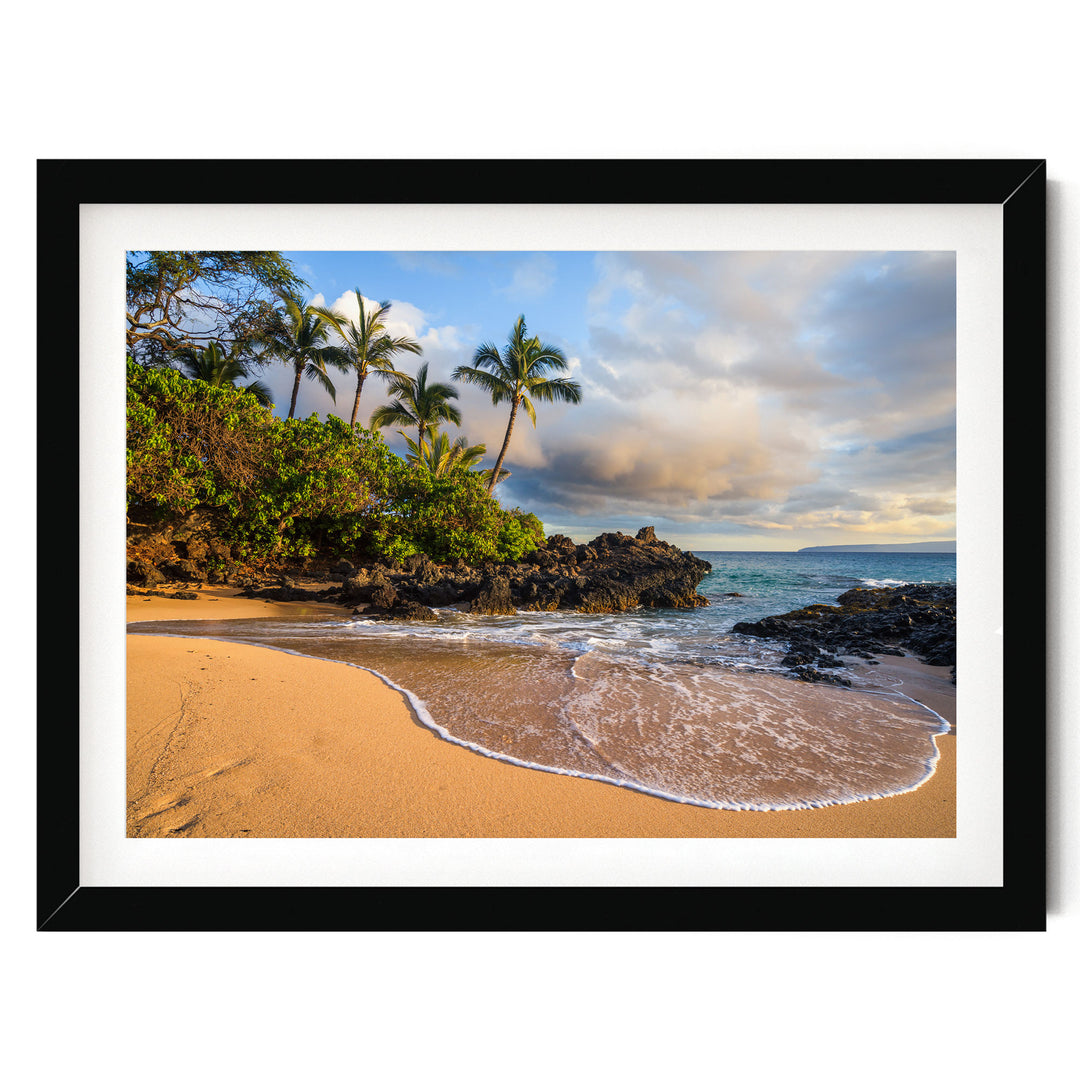 Maui Secret Beach at Sunset, Makena Cove, Hawaii – fine art print in a black frame with white mat