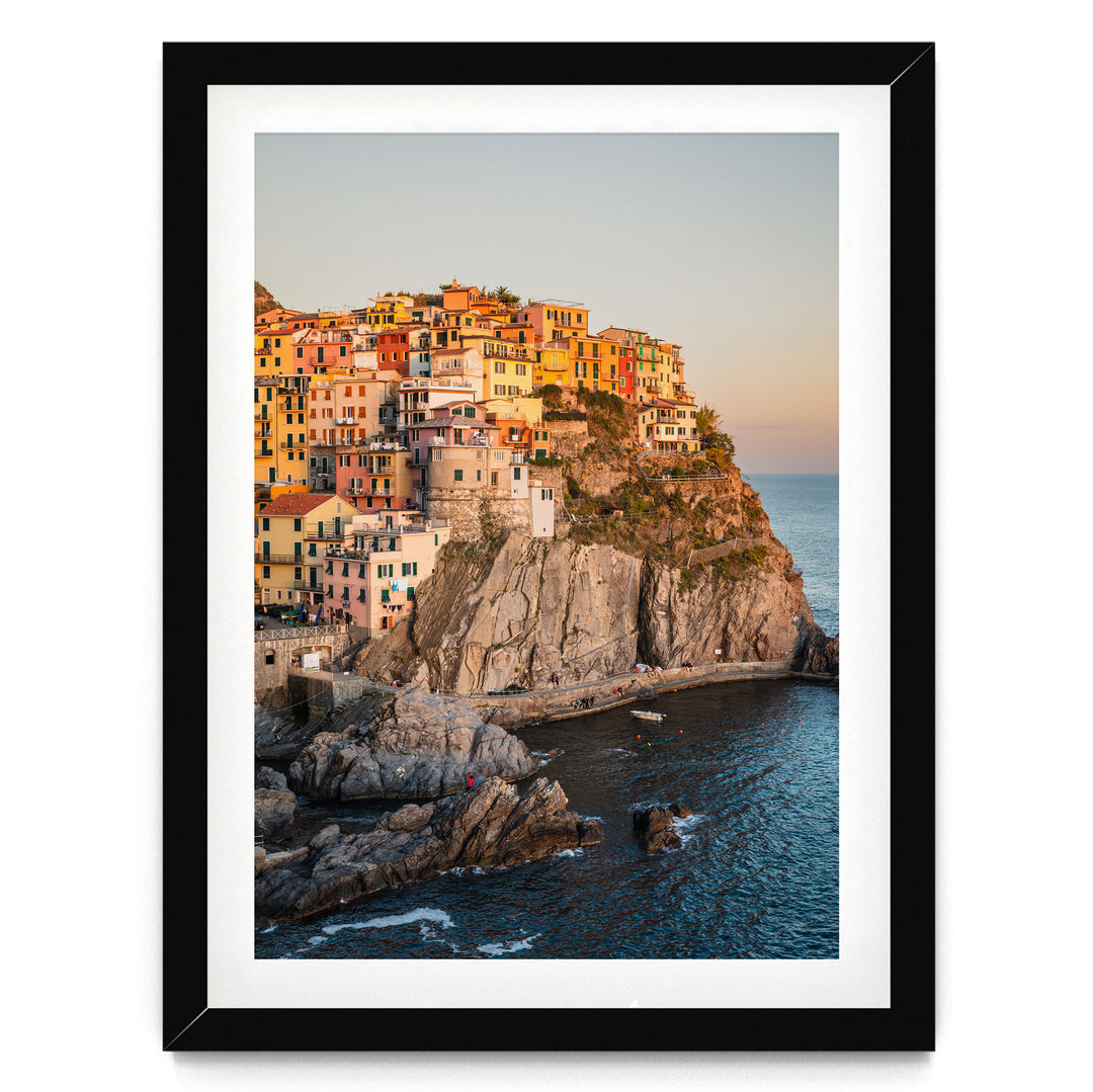 Manarola at Sunset, Cinque Terre, Italy – fine art print in a black frame with white mat