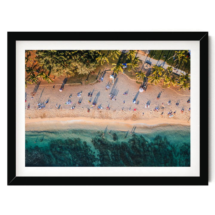 Waikiki Beach Aerial, Honolulu, Hawaii – fine art print in a black frame with white mat