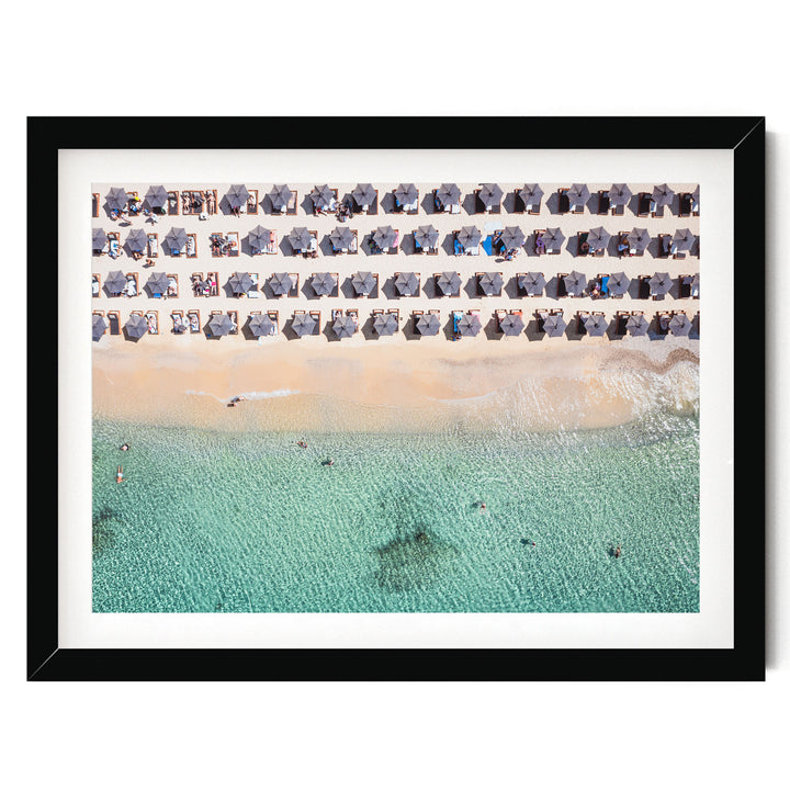 Mykonos Beach I, Elia, Greece – fine art print in a black frame with white mat