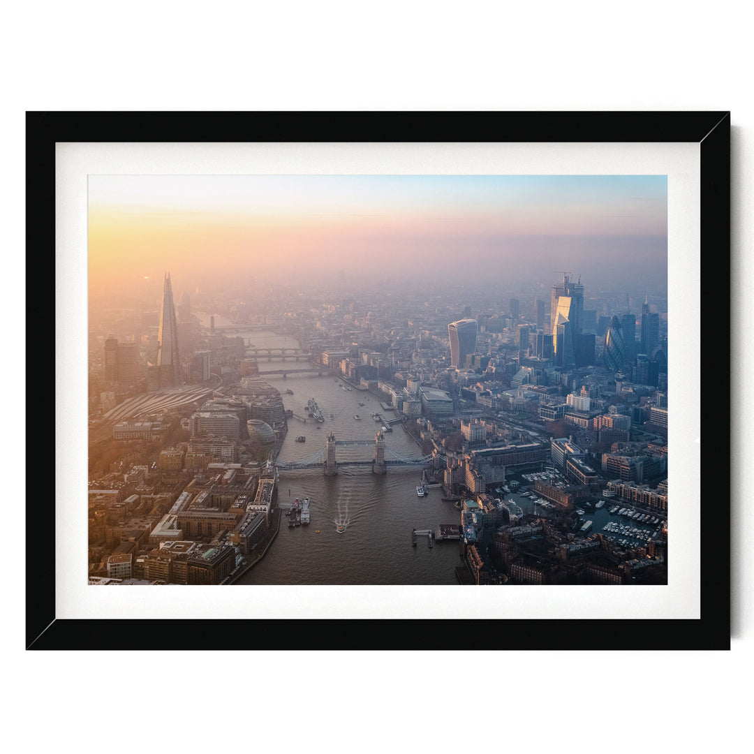 London Aerial II, England – fine art print in a black frame with white mat