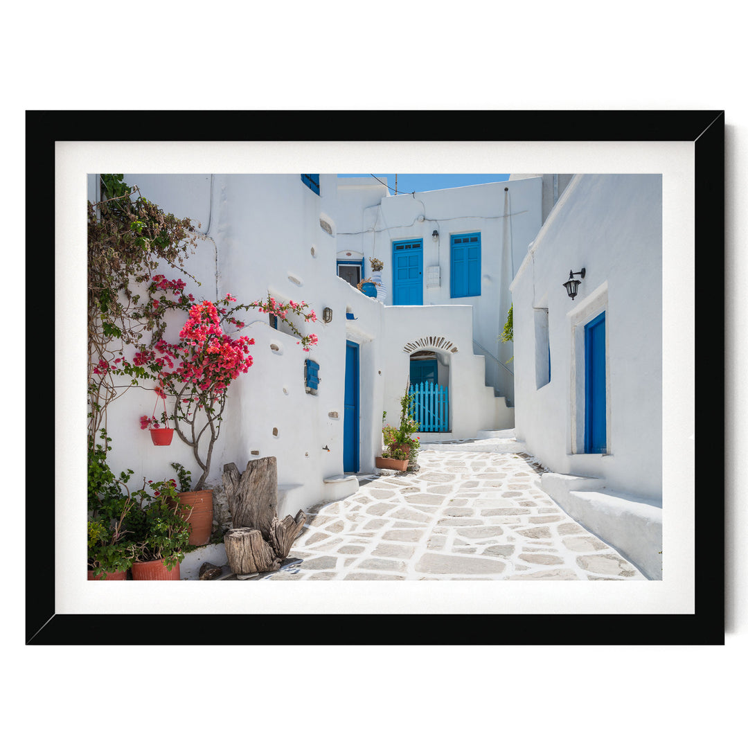 White Village, Paros, Greece – fine art print in a black frame with white mat