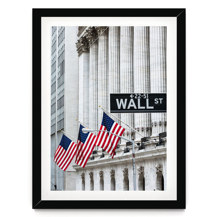 Wall Street, New York City – fine art print in a black frame with white mat