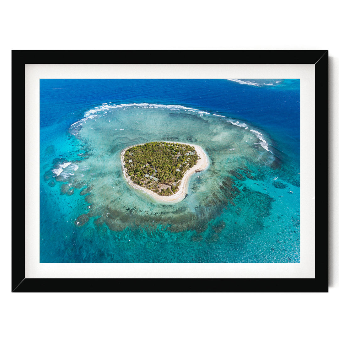Heart Island, Fiji – fine art print in a black frame with white mat