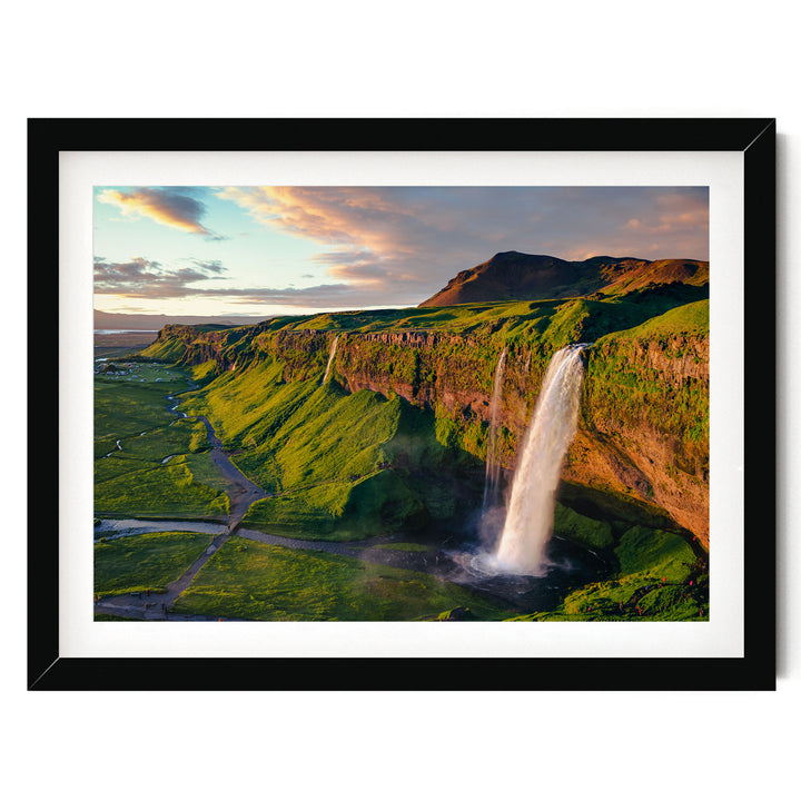 Seljalandsfoss Waterfall, Iceland – fine art print in a black frame with white mat