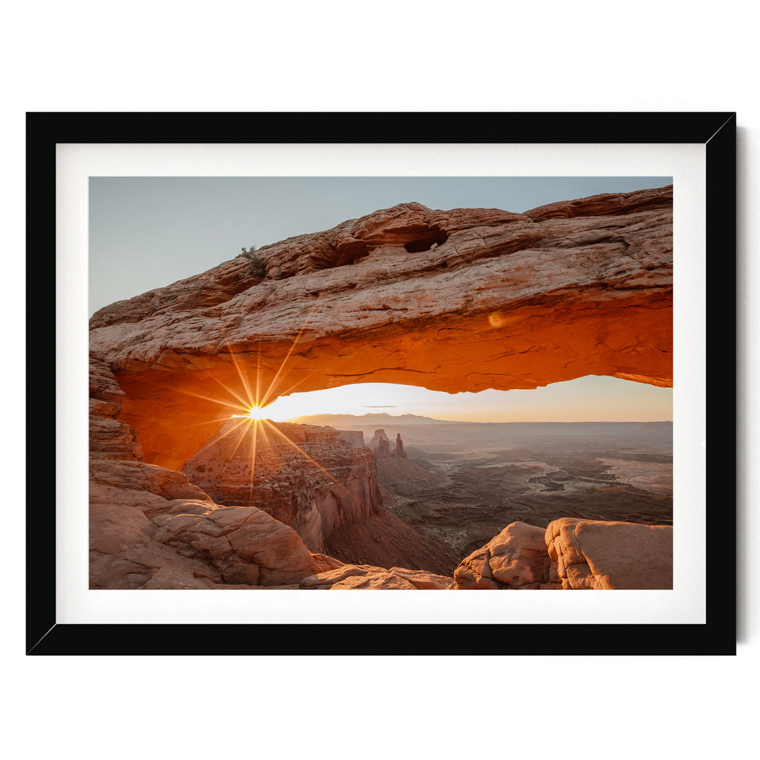 First Light on Mesa Arch, Canyonlands, Utah – fine art print in a black frame with white mat