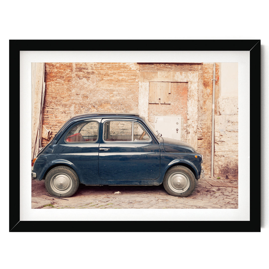 Vintage Fiat 500, Rome, Italy – fine art print in a black frame with white mat