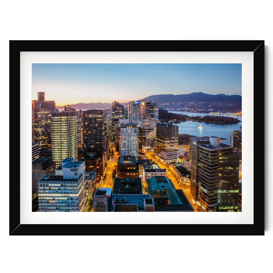 Vancouver Skyline, British Columbia, Canada – fine art print in a black frame with white mat