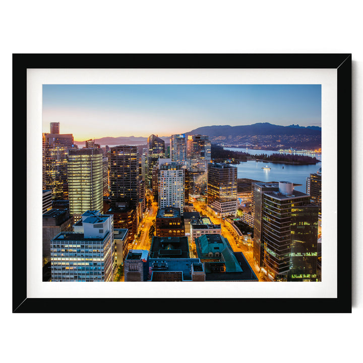 Vancouver Skyline, British Columbia, Canada – fine art print in a black frame with white mat