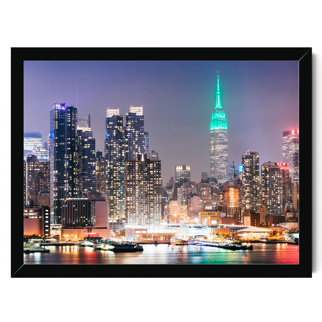 New York Skyline at Night – fine art print in a black frame, no mat