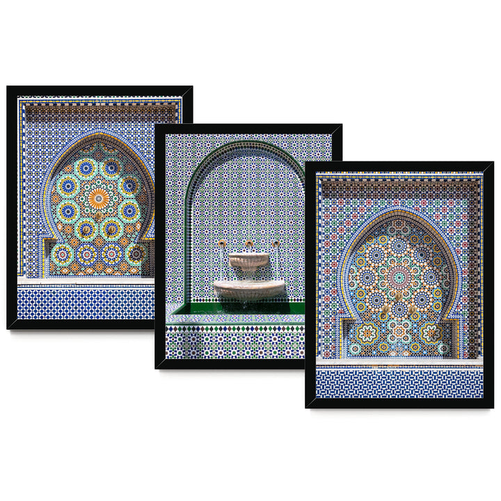 Arabic Fountains, Morocco – Print Set of 3 – fine art print set in black frames, no mat