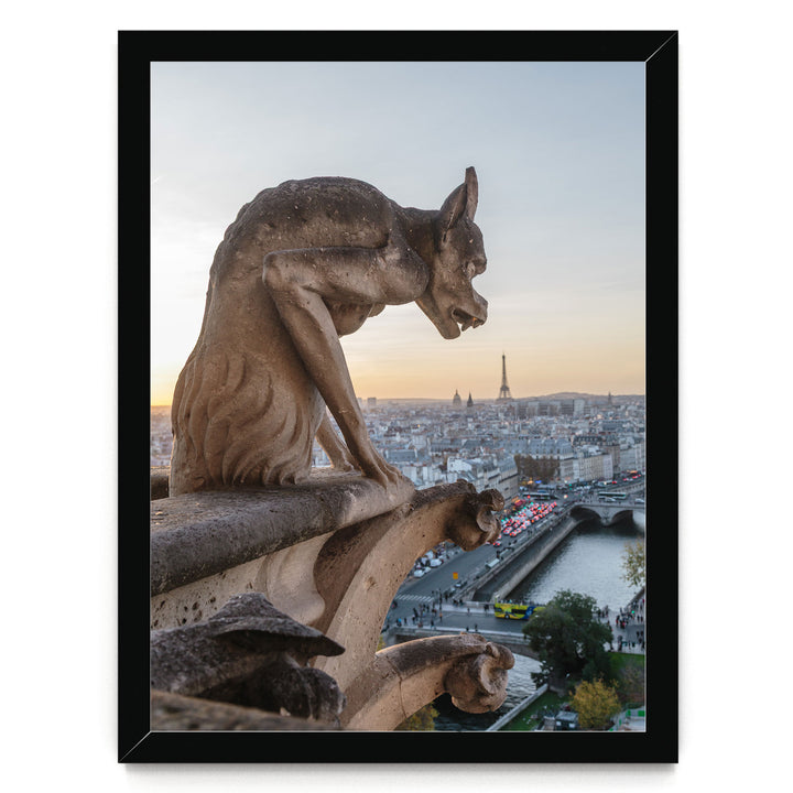 Notre-Dame Gargoyle, Paris, France – fine art print in a black frame, no mat