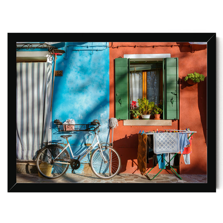 Colourful Burano, Venice, Italy – fine art print in a black frame, no mat