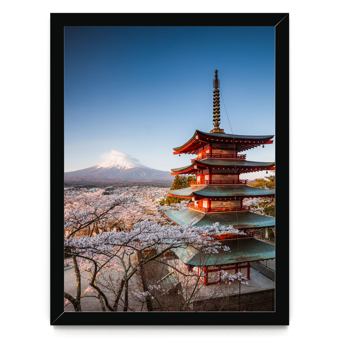 Pagoda and Mount Fuji II, Japan – fine art print in a black frame, no mat