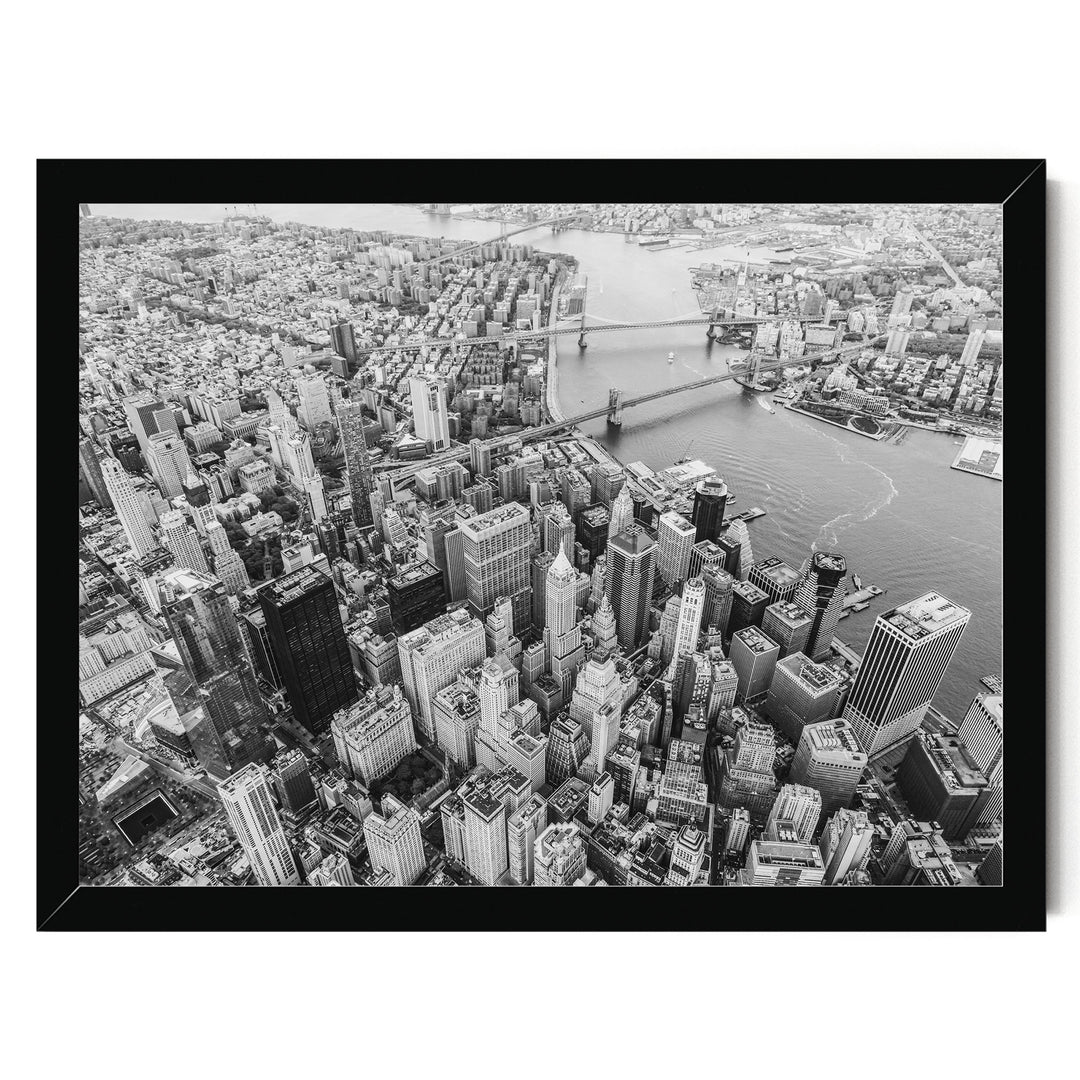 Flying over Manhattan, New York City – fine art print in a black frame, no mat