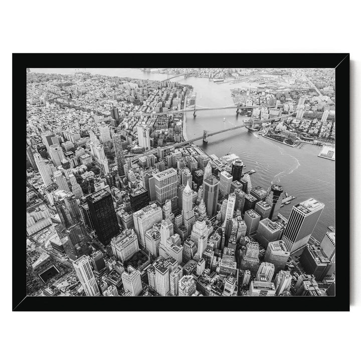Flying over Manhattan, New York City – fine art print in a black frame, no mat