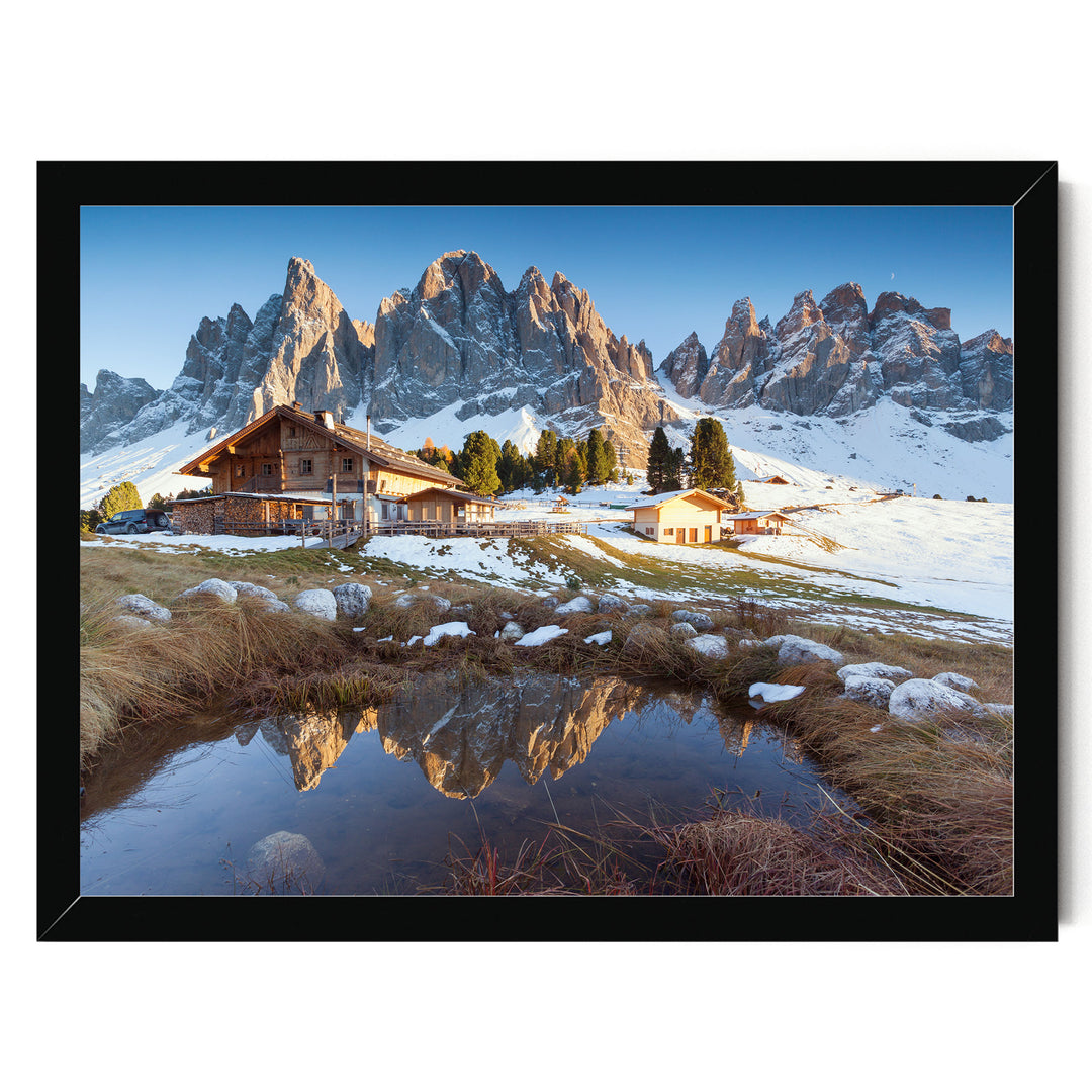 Mountain Hut, Dolomites, Italy – fine art print in a black frame, no mat