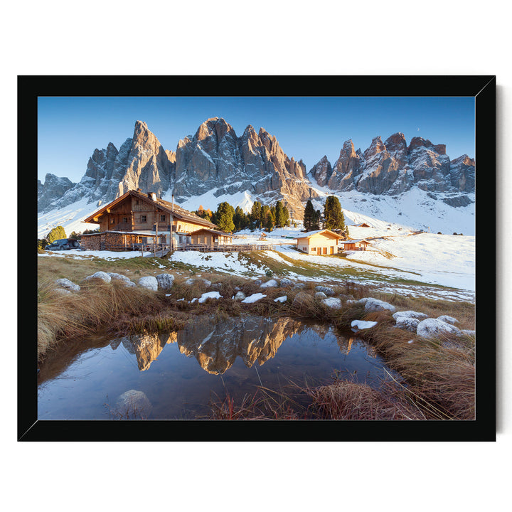 Mountain Hut, Dolomites, Italy – fine art print in a black frame, no mat
