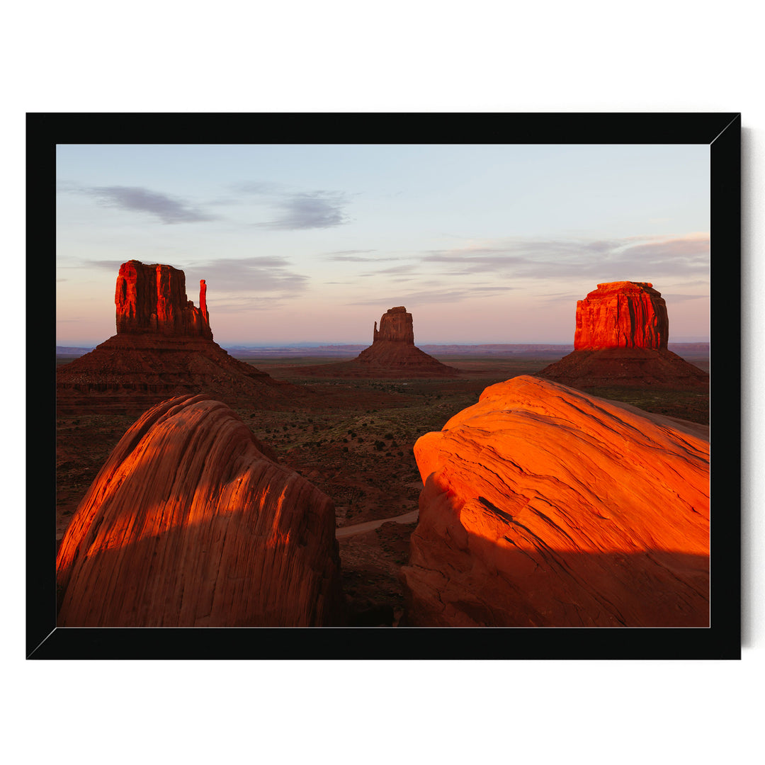 Monument Valley at Sunset, Arizona – fine art print in a black frame, no mat