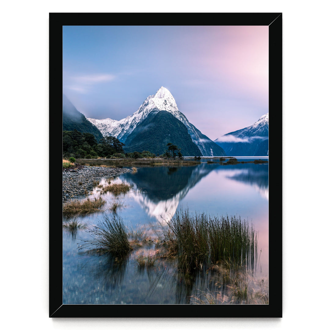 Milford Sound II, New Zealand – fine art print in a black frame, no mat