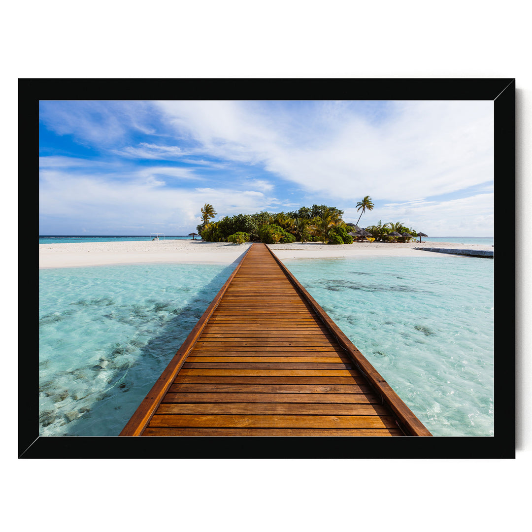 Jetty to the Island, Maldives – fine art print in a black frame, no mat