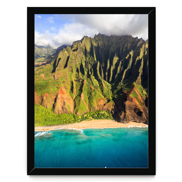 Kauai Cliffs III, Na Pali Coast, Hawaii – fine art print in a black frame, no mat