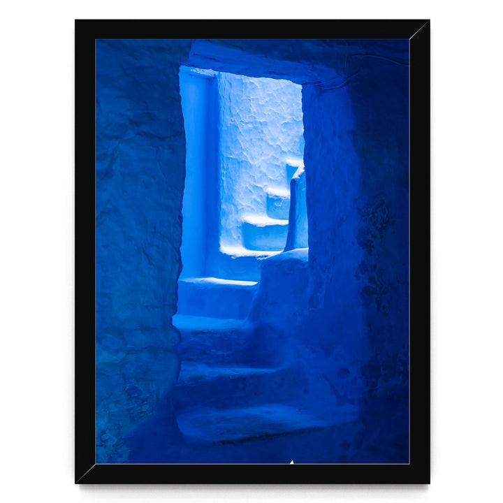 Blue Staircase, Chefchaouen, Morocco – fine art print in a black frame, no mat