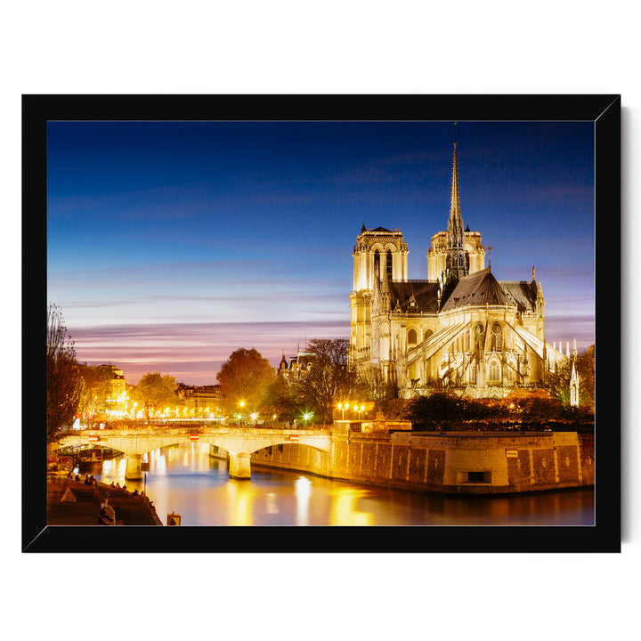 Notre-Dame at Night, Paris, France – fine art print in a black frame, no mat