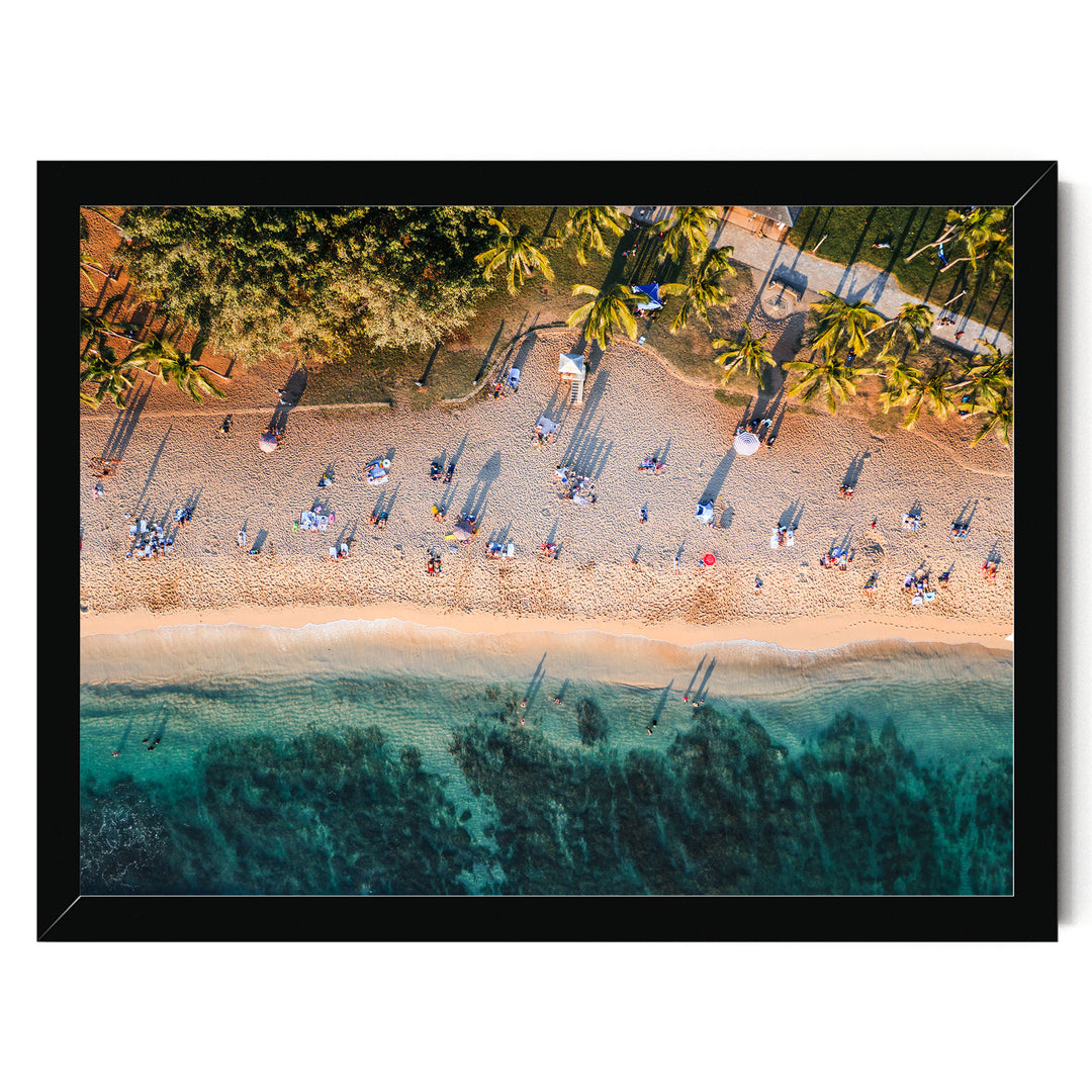 Waikiki Beach Aerial, Honolulu, Hawaii – fine art print in a black frame, no mat